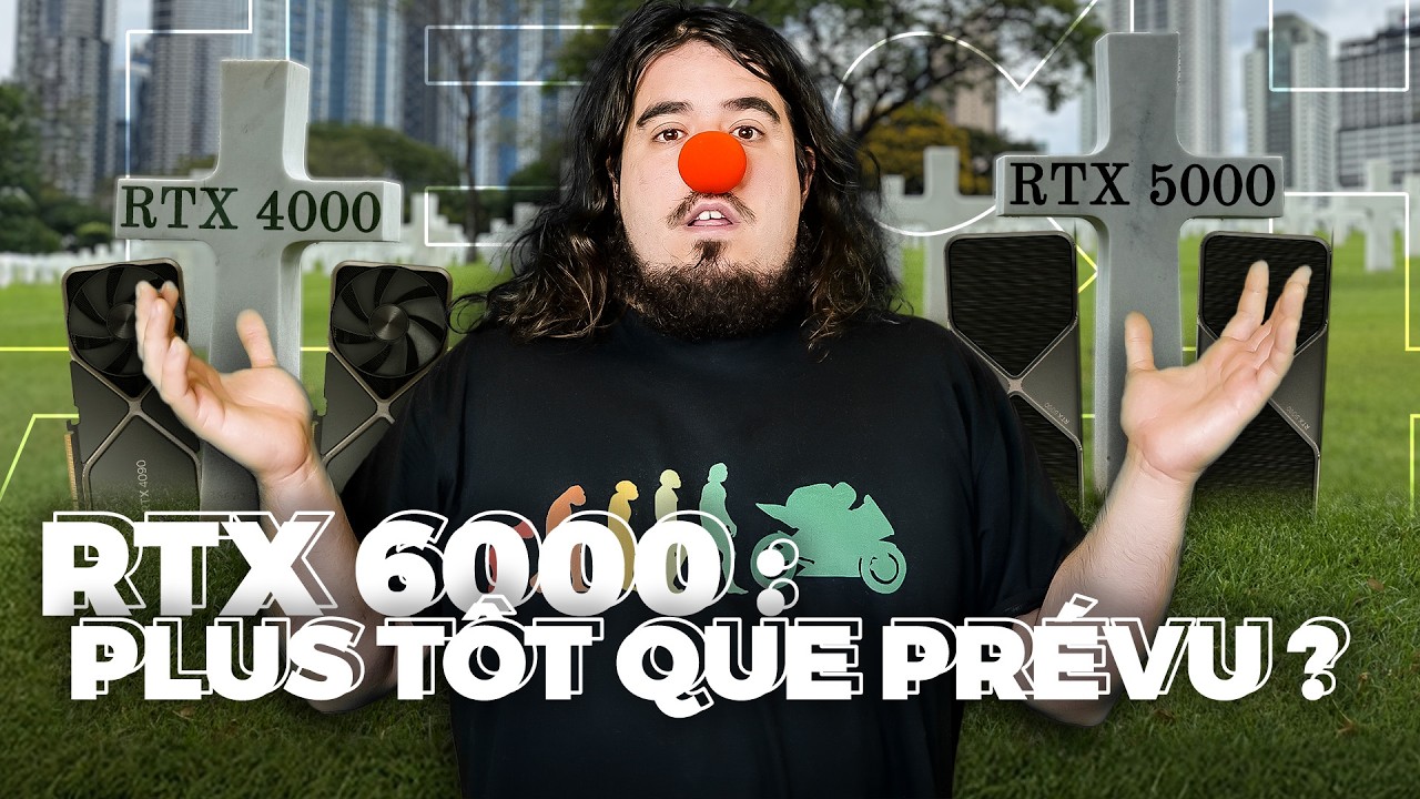 YouTube post by @Jigfio for Epic Games. Caption reads: FIN DES RTX 50 ?! Les RTX 6000 plus tôt que prévu....