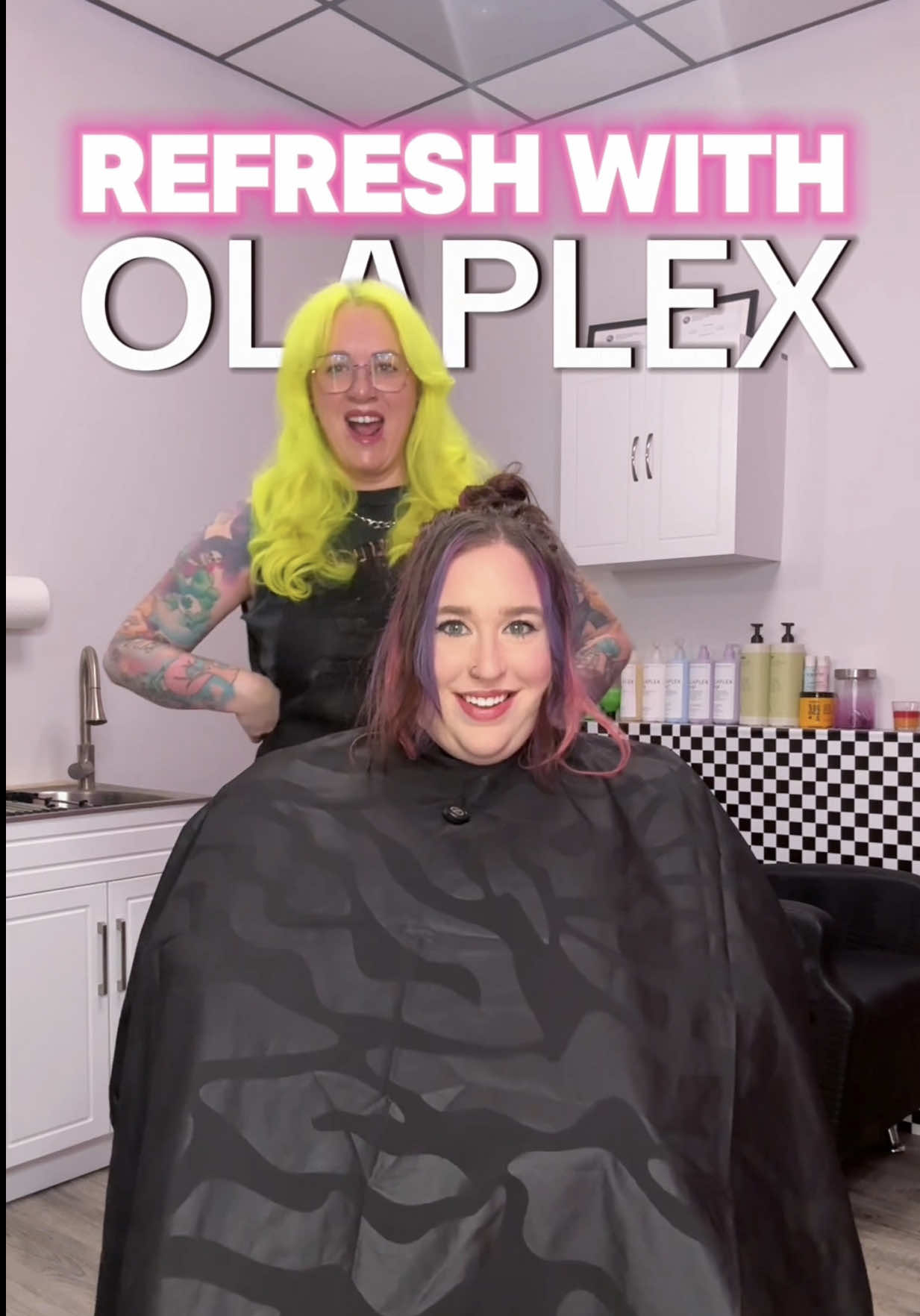 TikTok post by @cryistalchaos for OLAPLEX. Caption reads: Yes. Every client gets @Olaplex. Wether it’s in....