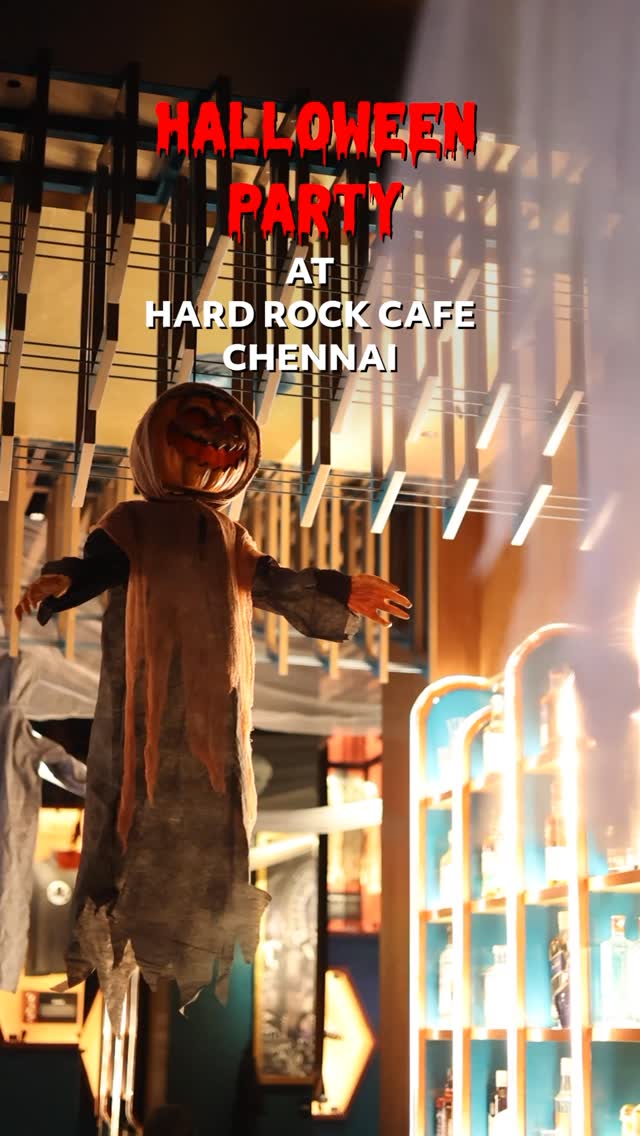 Instagram post by @chennainightlife for Hard Rock Cafe. Caption reads: 🎃👻 Spooky season just got louder at Hard Rock....