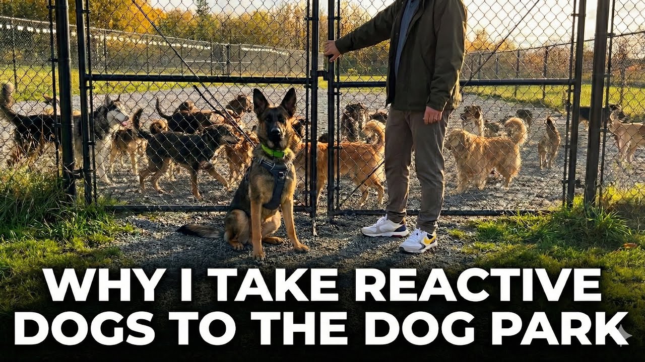YouTube post by @zakgeorge for Pupford. Caption reads: How To Fix Reactivity By GOING TO the Dog Park .