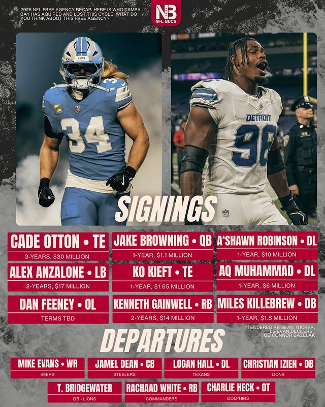 Instagram post by @tb3sportstalk for SeatGeek. Caption reads: Here’s a #Recap of the #Buccaneers free agency so....