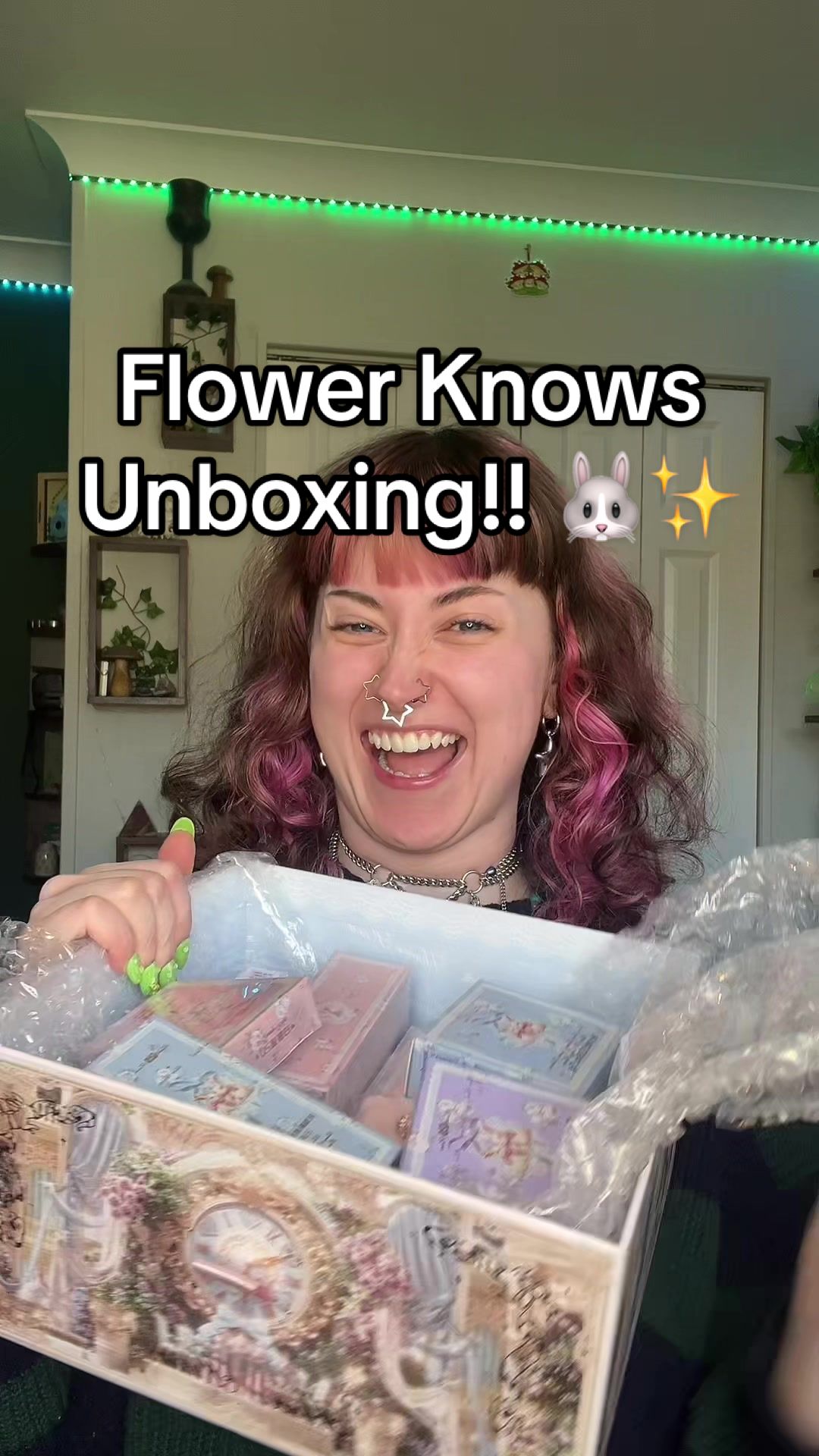 TikTok post by @sxneadbailey for Flower Knows. Caption reads: [...] unboxings so much 😭🥹 thank you @Flower....