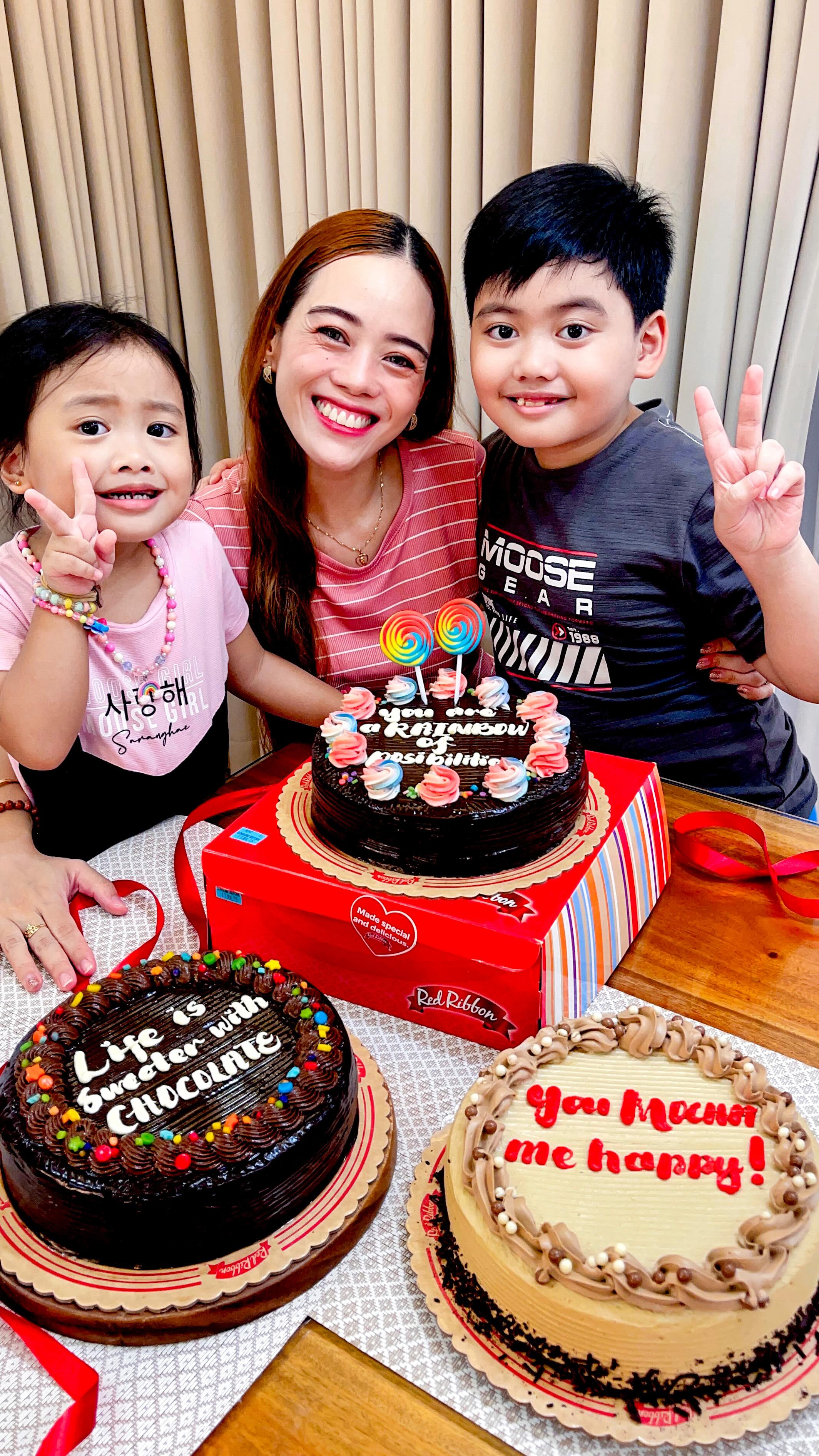 Instagram post by @mrsangel_sky for Red Ribbon Bakeshop. Caption reads: We truly had so much fun in this CAKE MUKBANG....