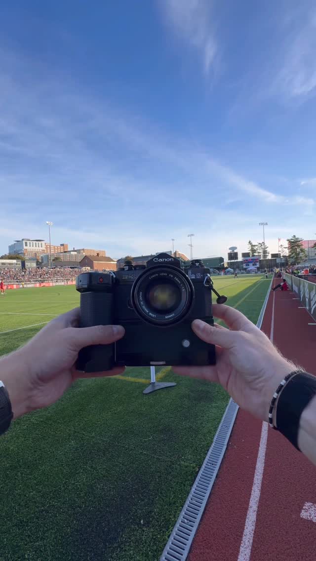 Instagram post by @expiredfilmclub for Visit Maine. Caption reads: Maine’s first professional soccer team, shot on....