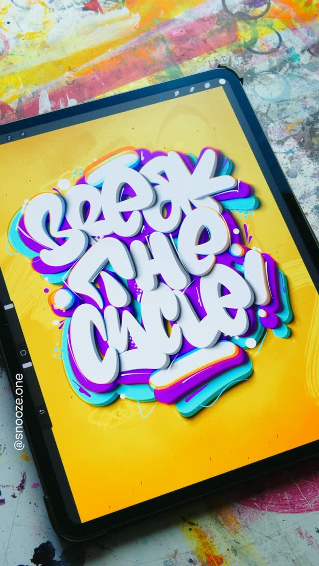 Instagram post by @snooze.one for Procreate. Caption reads: (ad/ werbung) Taking the 3D brushes for a spin....