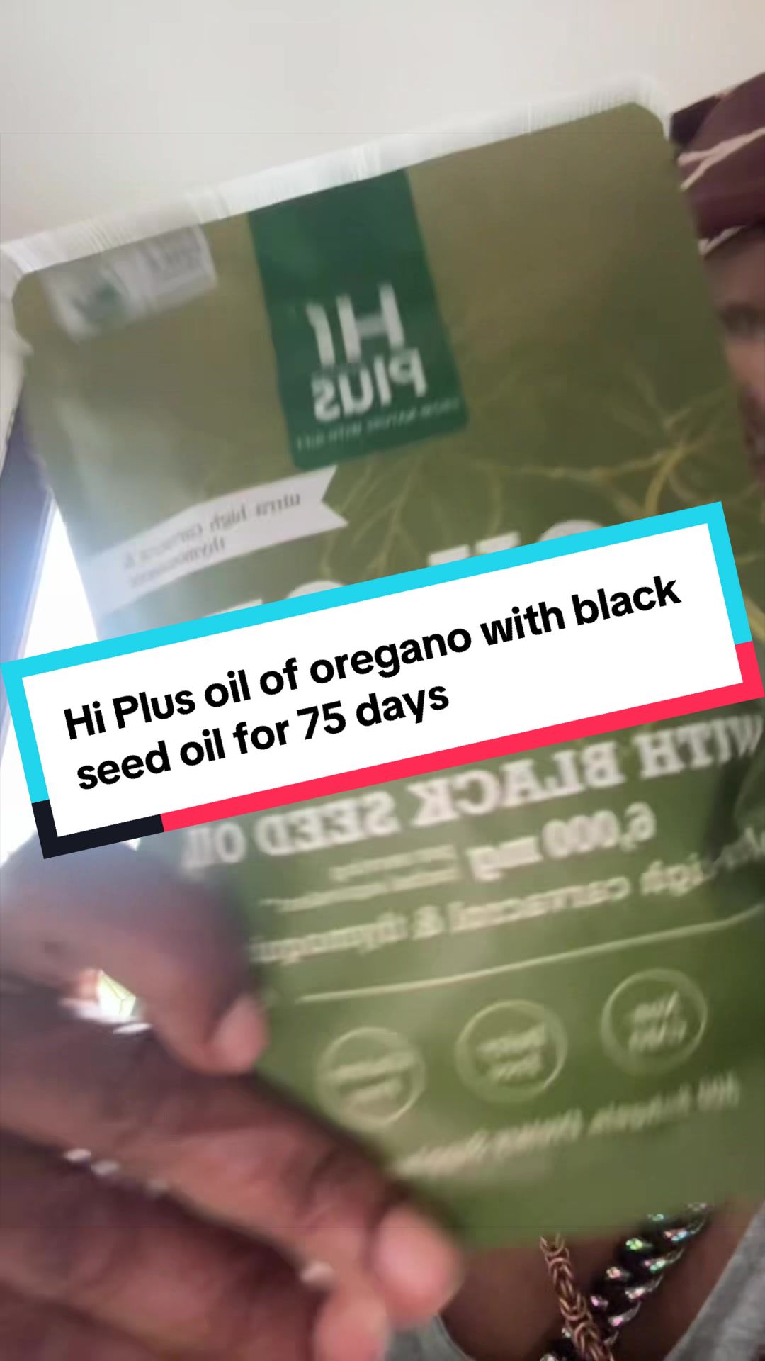 TikTok post by @dr..clh for HiPlus. Caption reads: @HiPlus Oil of Oregano 6,000mg with black seed....