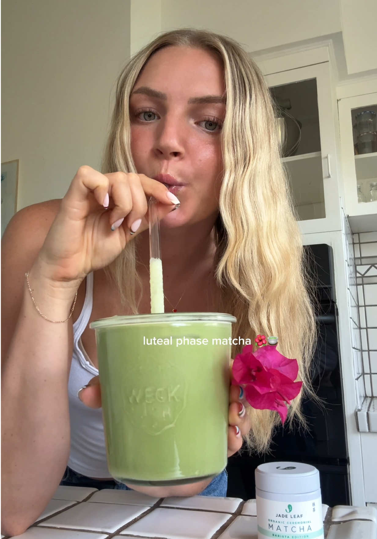 TikTok post by @madiinoelle for Jade Leaf Matcha. Caption reads: [...] can use code MADI20 for 20% off @Jade Leaf....