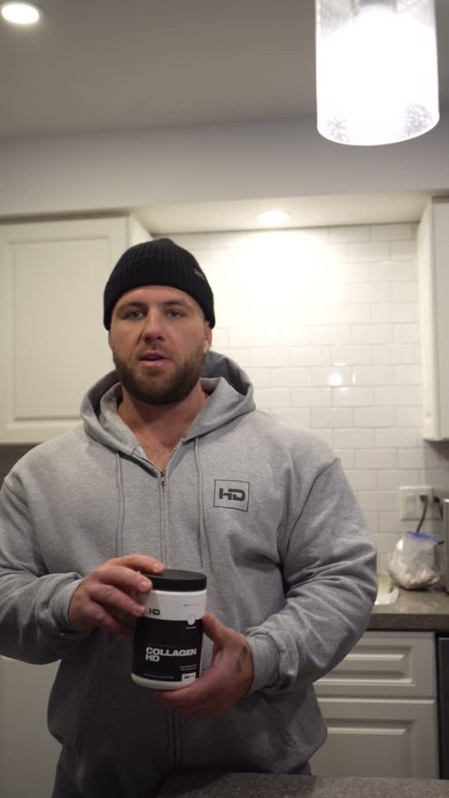 Instagram post by @taylorxcross for HD MUSCLE. Caption reads: @hd.muscle COLLAGEN HD coming in handy 💅🏼 use....