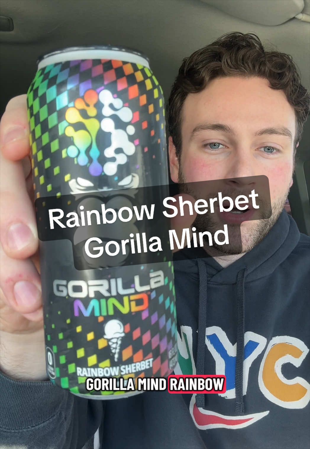 TikTok post by @finsanity for Gorilla Mind. Caption reads: New Rainbow Sherbet flavor from @Gorilla Mind....