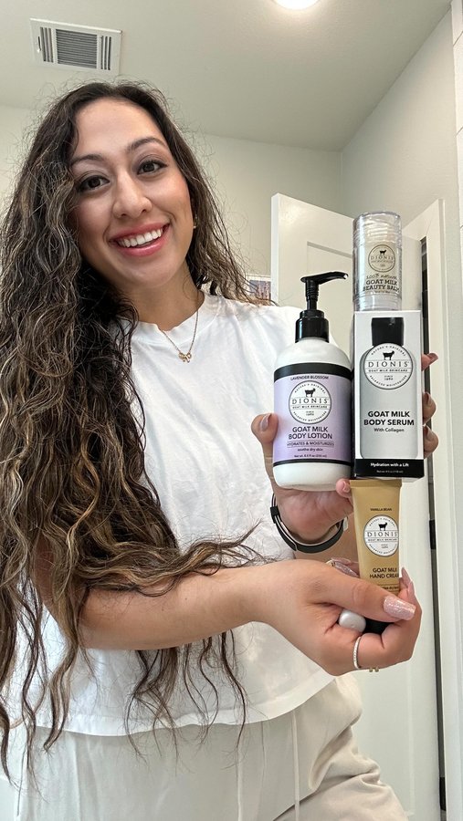 Instagram post by @victoriabelliston for Dionis Goat Milk Skincare. Caption reads: Have you heard of @dionisskincare ?!🧴 I just got....