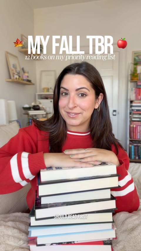 Instagram post by @adiinthelife for Del Rey Books. Caption reads: 12 books on my fall TBR! 🕯️🍂📚 Which book should....