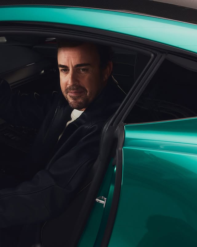 Instagram post by @fernandoalo_oficial for Aston Martin. Caption reads: [...] an iconic partnership. The new BOSS x Aston....