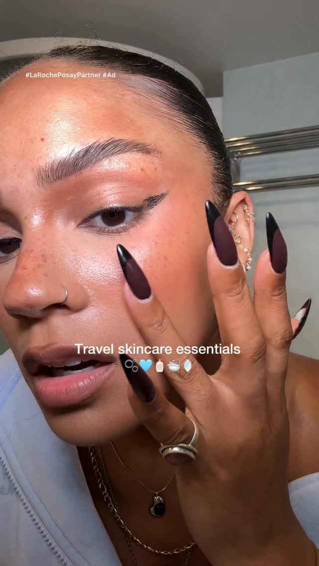 Instagram post by @palomahendersonn for LaRochePosayUS. Caption reads: #LaRochePosayPartner #ad Traveling can be the....