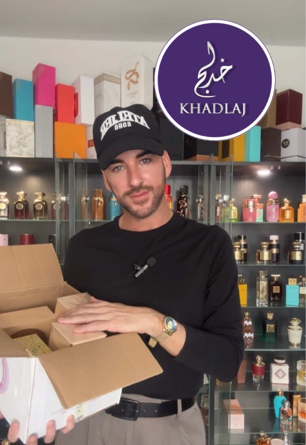 TikTok post by @aroma.addict for French Arabian Perfumes. Caption reads: Unbox my @Khadlaj Perfumes PR parcel with me 📦 I....