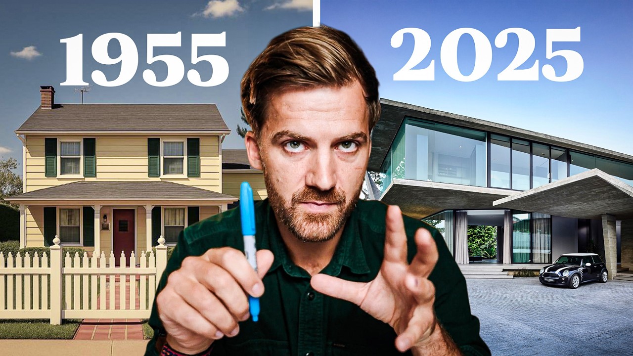 YouTube post by @johnnyharris for Saily. Caption reads: 1955 vs 2025, who actually had it better?.