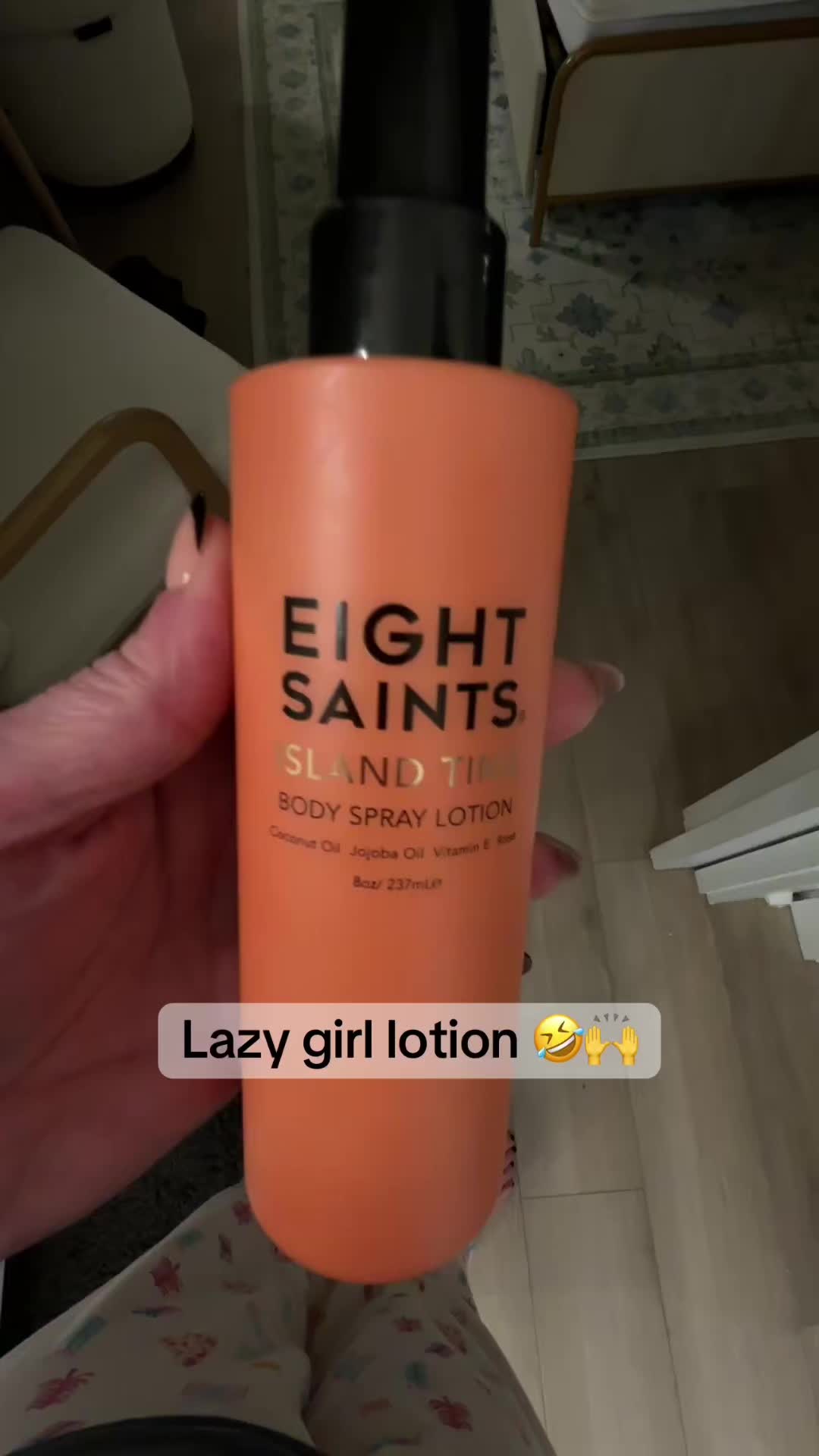 TikTok post by @funnylinz for Eight Saints Skincare. Caption reads: [...] #skincare #lazy #feet #fyp @Eight Saints....