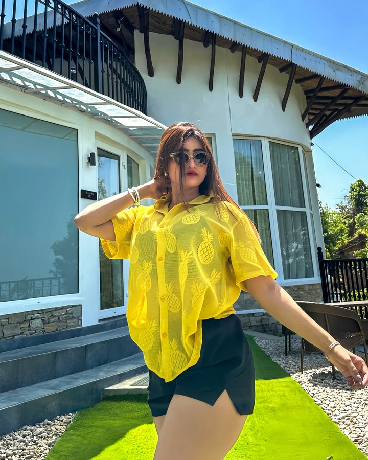 Instagram post by @shwetaapal for Fugazee. Caption reads: Soaking up the perfect day at a dreamy villa....