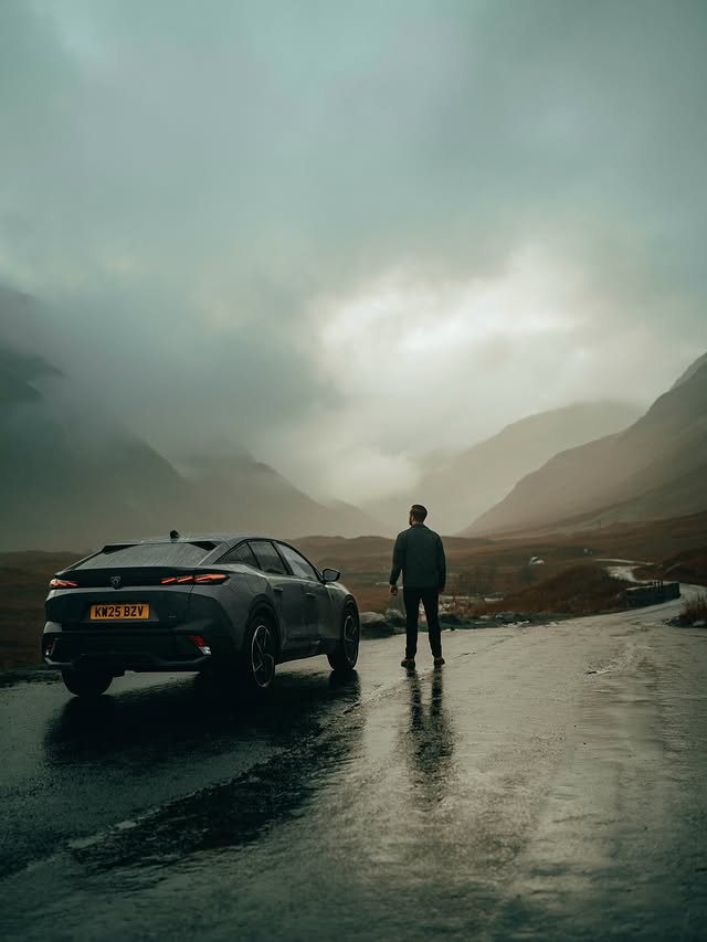 Instagram post by @ellisreed for Peugeot. Caption reads: Exploring the Scottish Highlands with @peugeotuk....