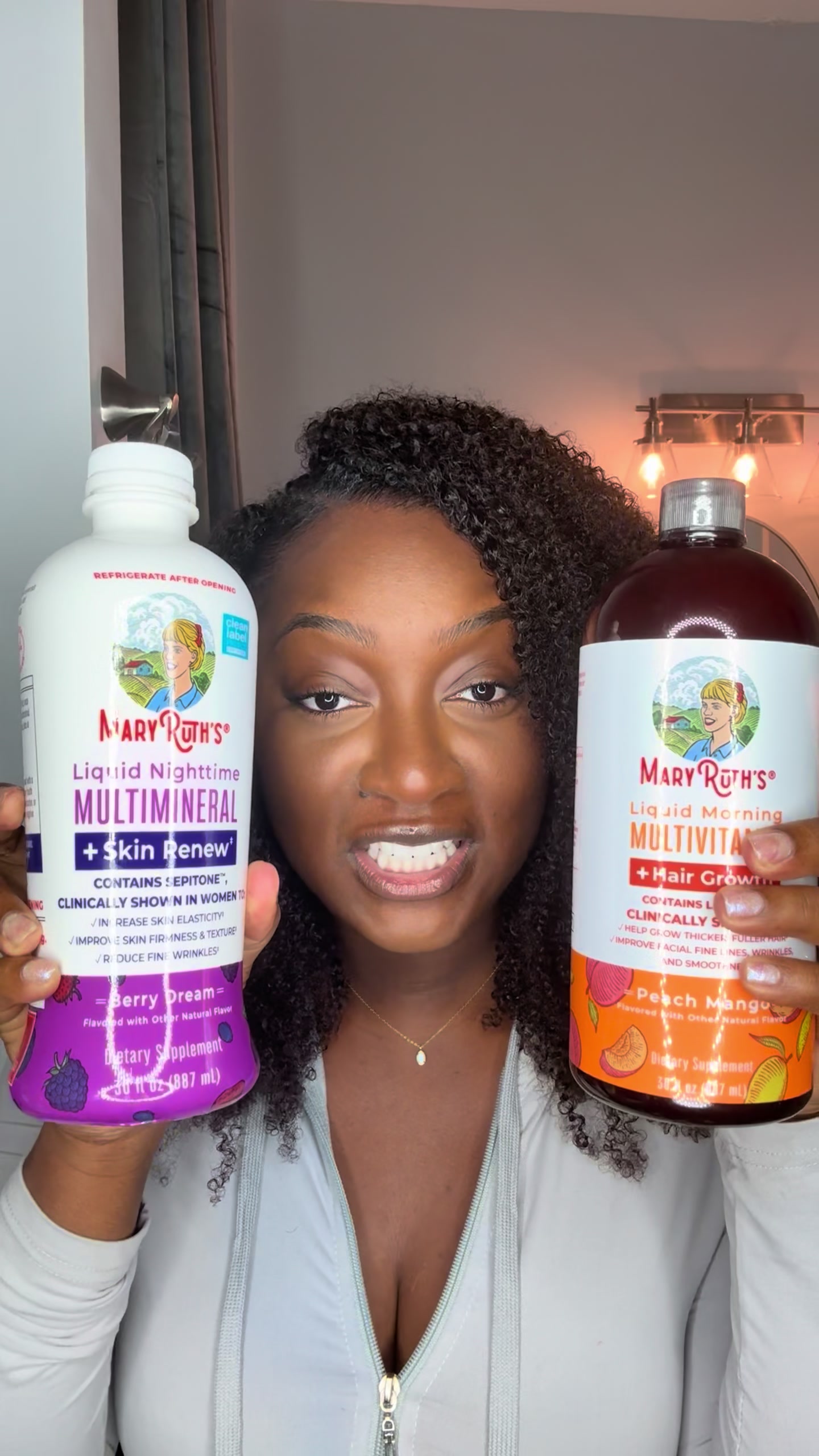 TikTok post by @jrenahair for MaryRuth Organics. Caption reads: @MaryRuth's #hairvitamins #healthyhair....