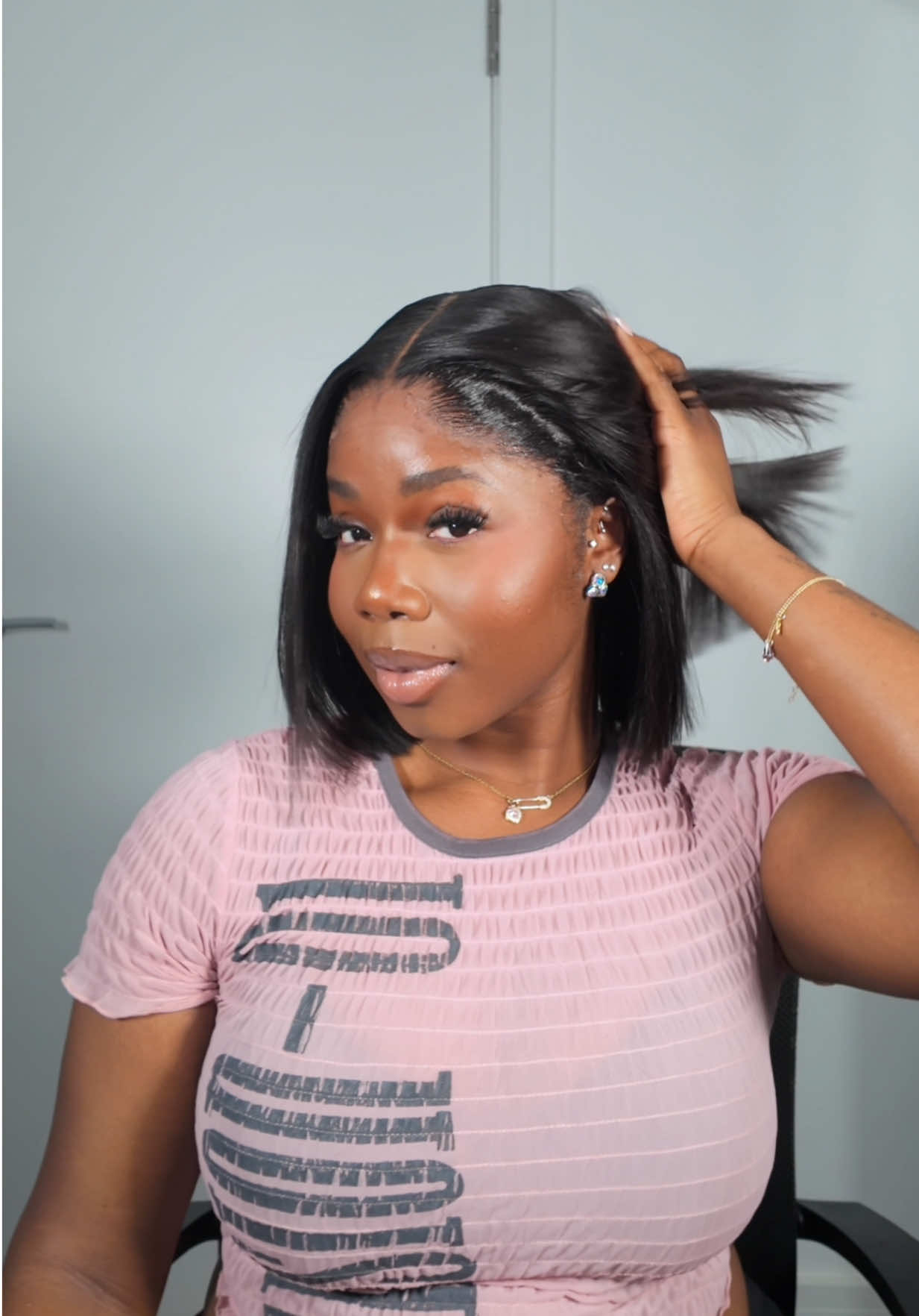 TikTok post by @funkeadesh for OQ HAIR WIG. Caption reads: @OQ HAIR WIG Yaki T-Part wig - can be worn....