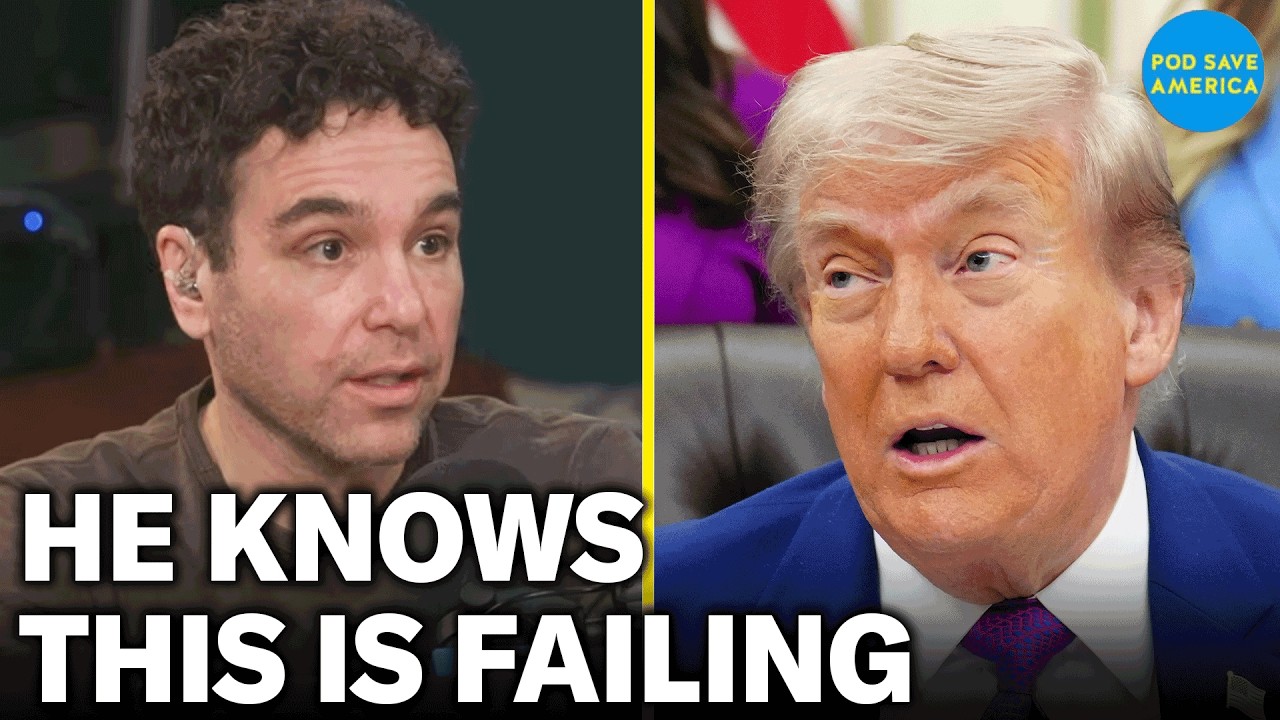 YouTube post by @podsaveamerica for Rocket Money. Caption reads: Trump ADMITS Defeat, Says Iran Ceasefire Is on....
