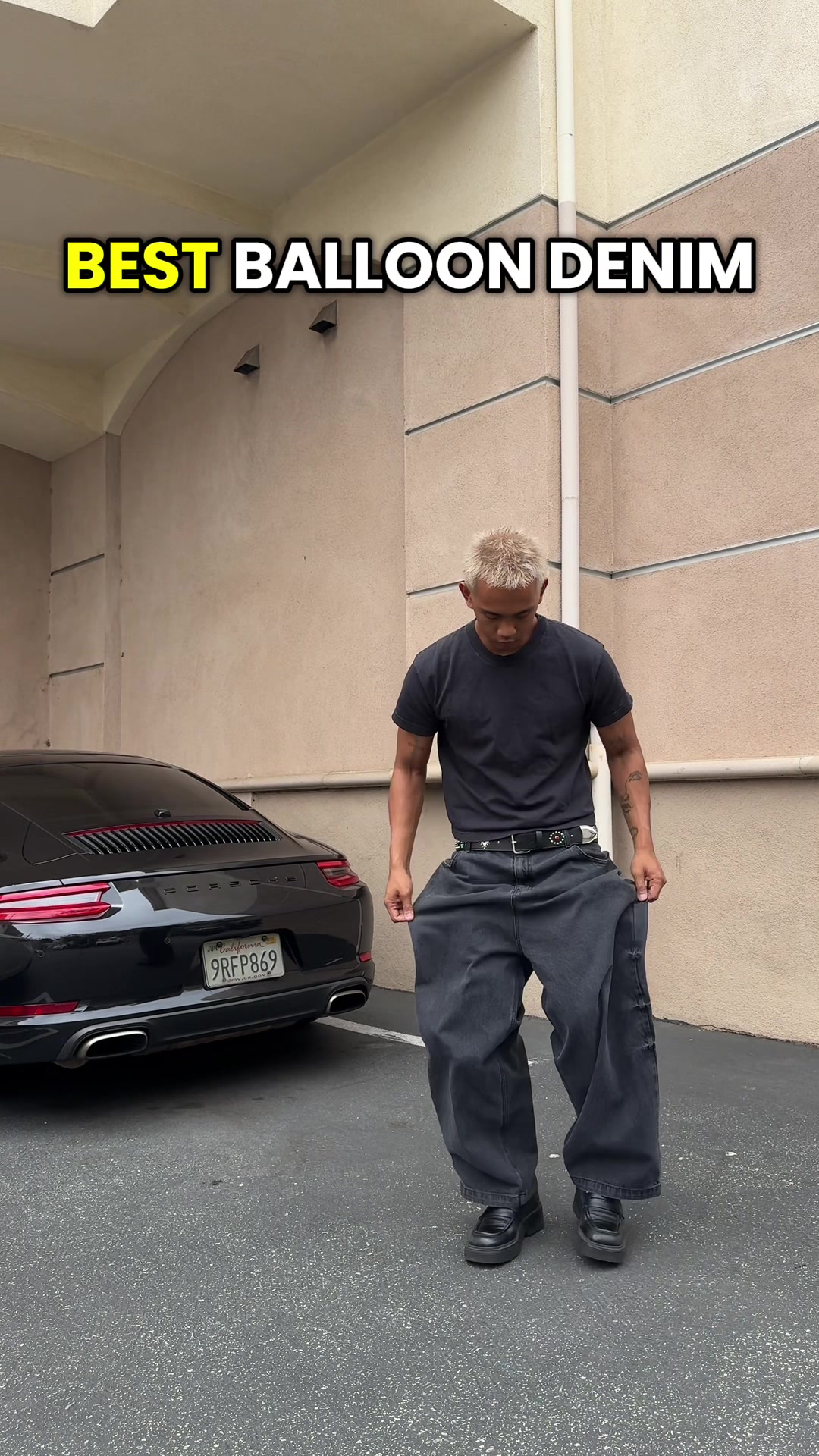 TikTok post by @loverboycoen for Shaka Wear. Caption reads: [...] washed, balloon fit, good denim ✅....