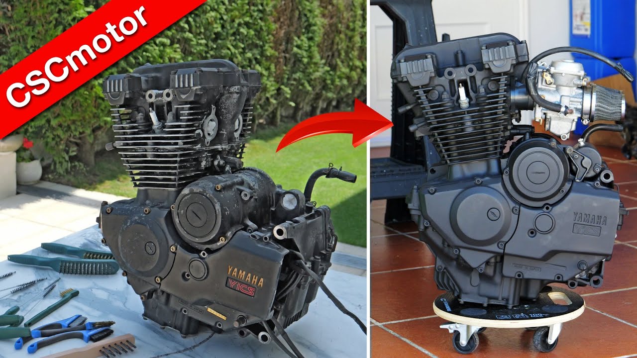 YouTube post by @CSCondeMotor for AliExpress. Caption reads: The XS400 is back, the engine is ready and this is....