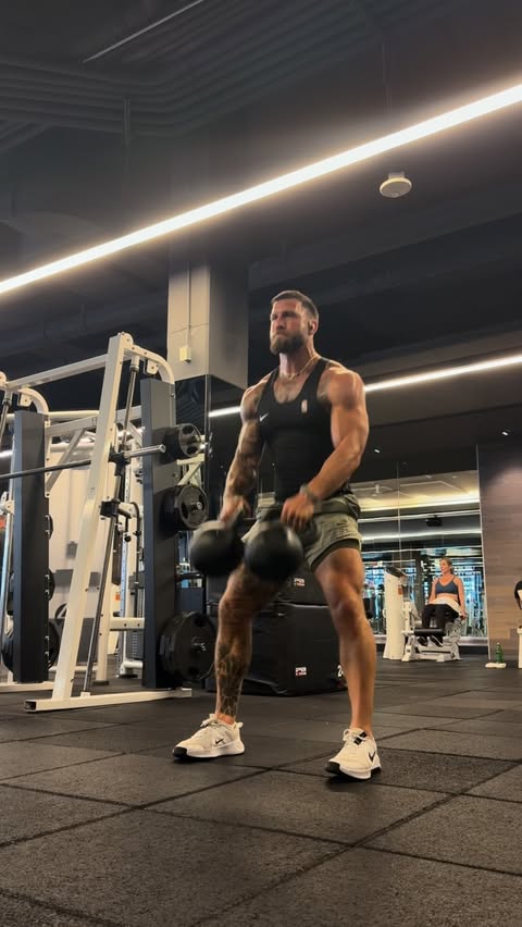 Instagram post by @matttralli5 for Equinox. Caption reads: FULL BODY KETTLEBELL WORKOUT 💪🏻🔥 This is a true....