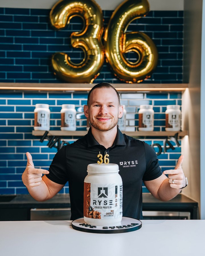 Instagram post by @ryse_ceo for RYSE Supps. Caption reads: It’s my 36th birthday and I want to celebrate it....