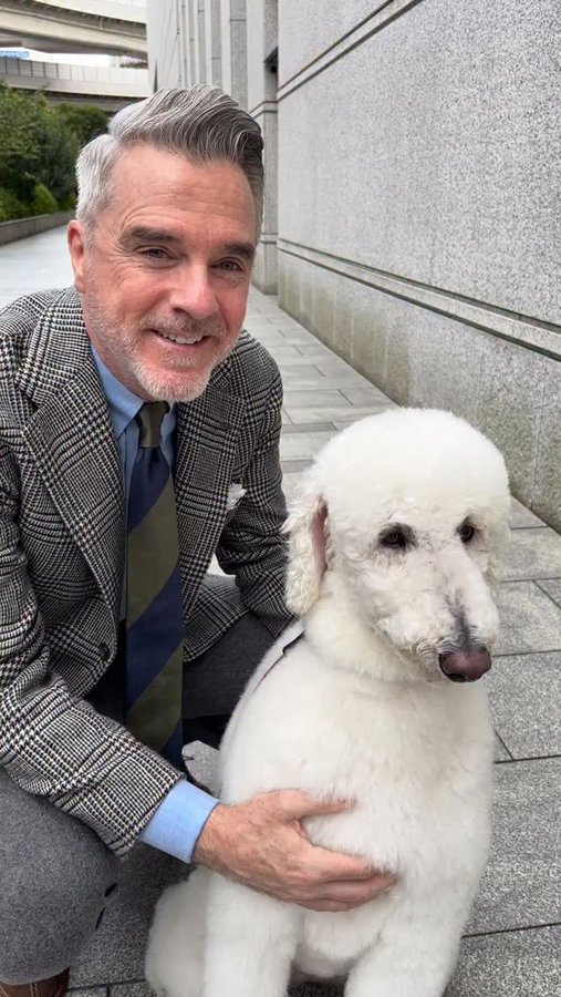 Instagram post by @mr_david_style for TOM FORD. Caption reads: Morning walk with Fuku 🐾

Bespoke jacket by....