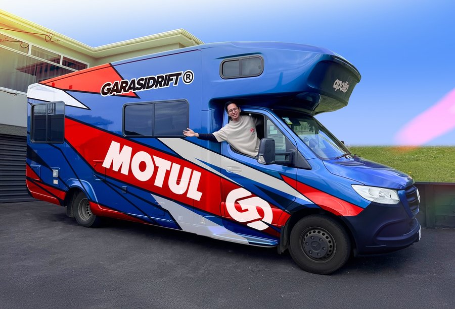 Instagram post by @garasi.drift for Motul. Caption reads: [...] video New Zealand Road Trip with....