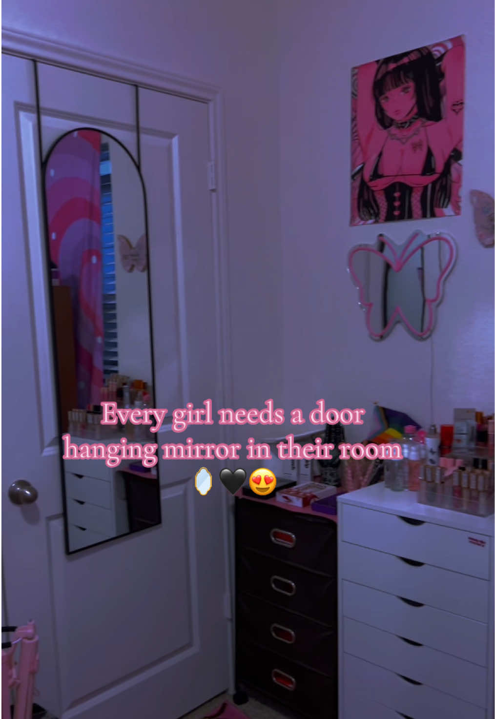 TikTok post by @butterflyeffectbydesi for Sweet Furniture Plus. Caption reads: [...] without a door hanging mirror 🪞 @Sweet....