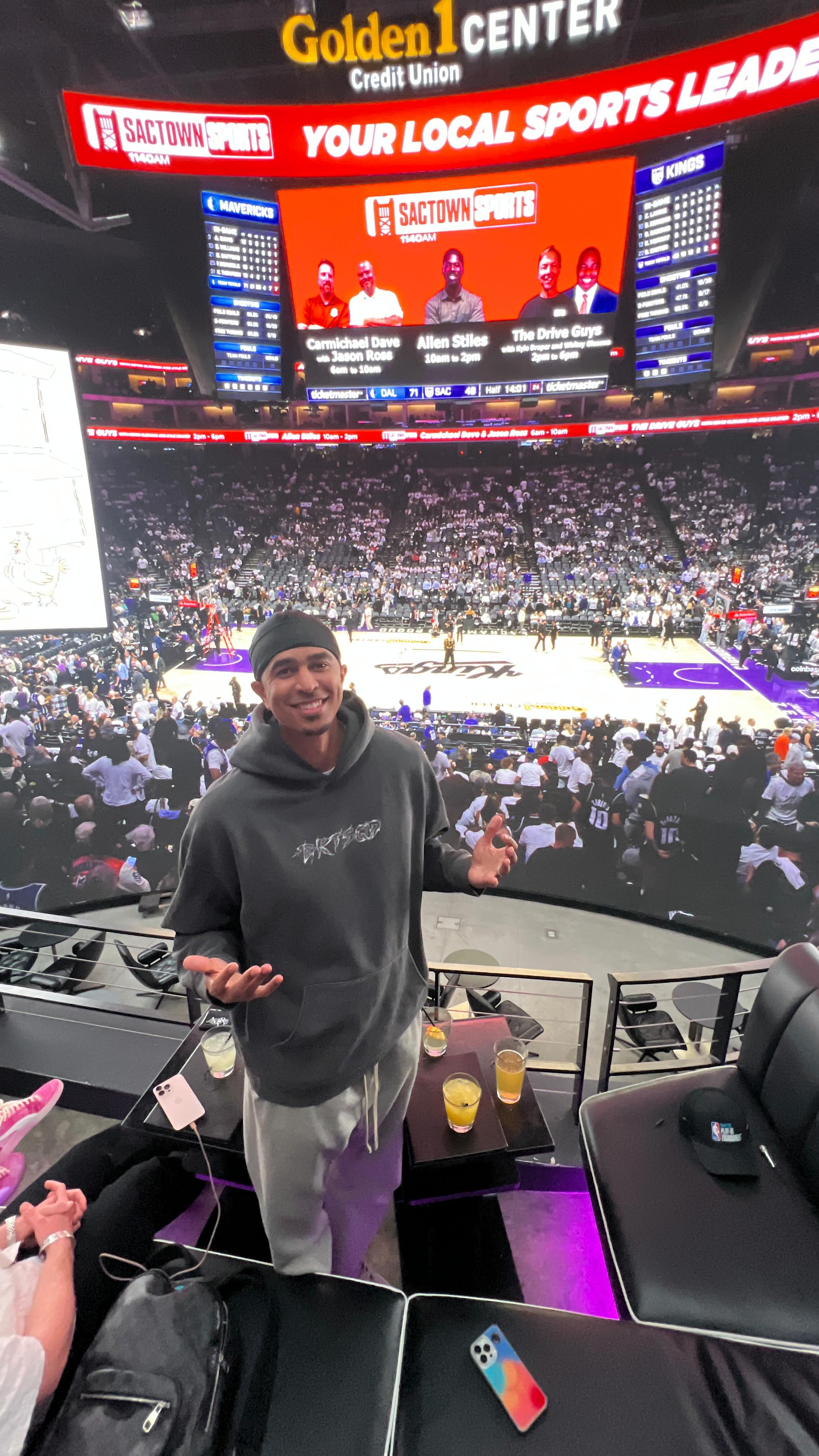 Instagram post by @iamkrislondon for SOFI. Caption reads: @NBA Play-In Tournament views brought to you by....