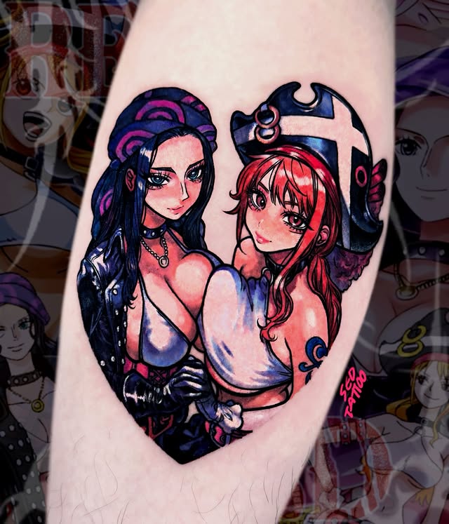Instagram post by @sedtattoo for EMALLA OFFICIAL. Caption reads: Film RED ニコ・ロビン 💜 ナミ 2026 6月 東京予約オープン 2026 June....