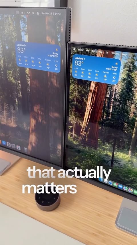 Instagram post by @andrewclaretech for BenQ Lighting. Caption reads: Matte vs Glossy! What's the Best Monitor for Mac?....