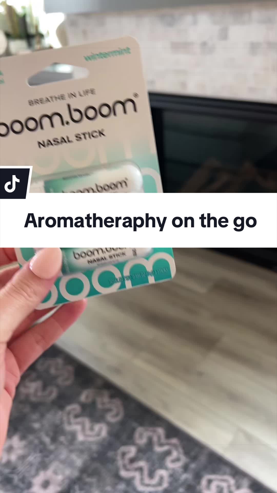 TikTok post by @marlishops for BoomBoom Naturals. Caption reads: BoomBoom nasal sticks are portable, aromatherapy....