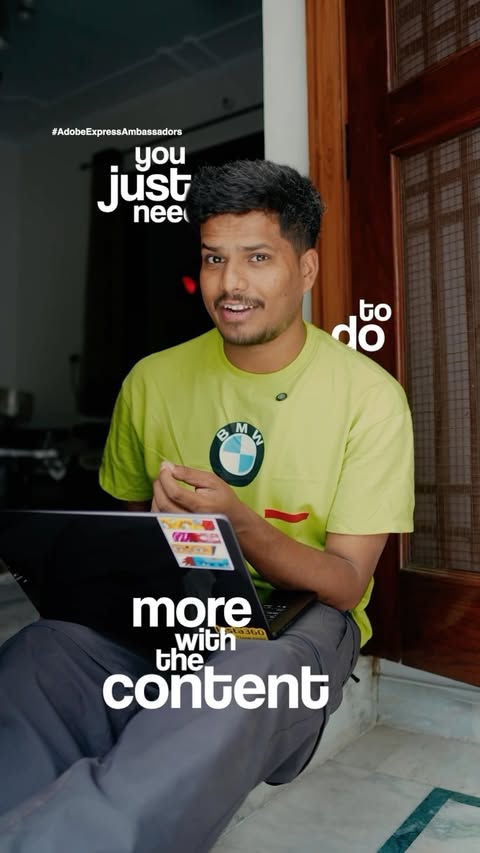 Instagram post by @nikhleshtyagii for Adobe. Caption reads: [...] carousels, captions & posts. I use Adobe....