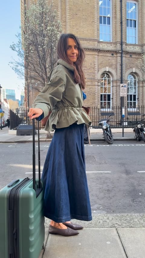 Instagram post by @carolinesstylehacks for Antler. Caption reads: [...] most months and my carry on case from Antler....