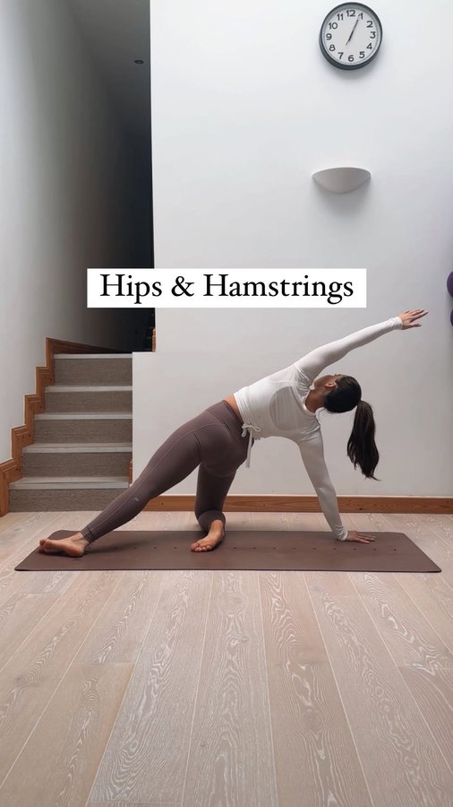 Instagram post by @emilymouu for EvolveYou. Caption reads: [...] from my happy hip & hamstring flow on....