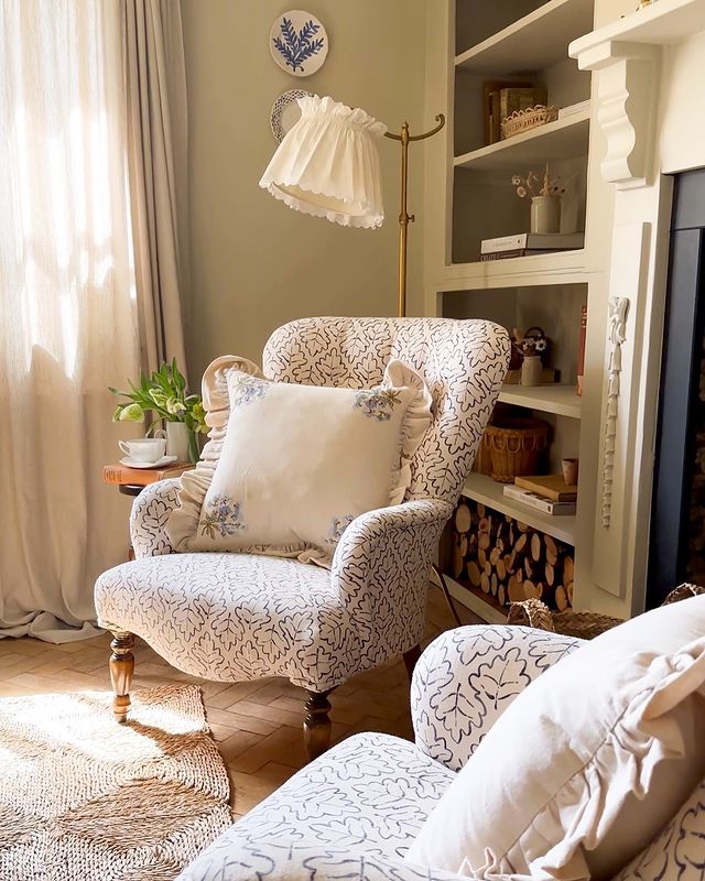 Instagram post by @wallflower_cottage for Linwood Fabric. Caption reads: Ad/pr Our little sunny snug 🥰 It is certainly a....