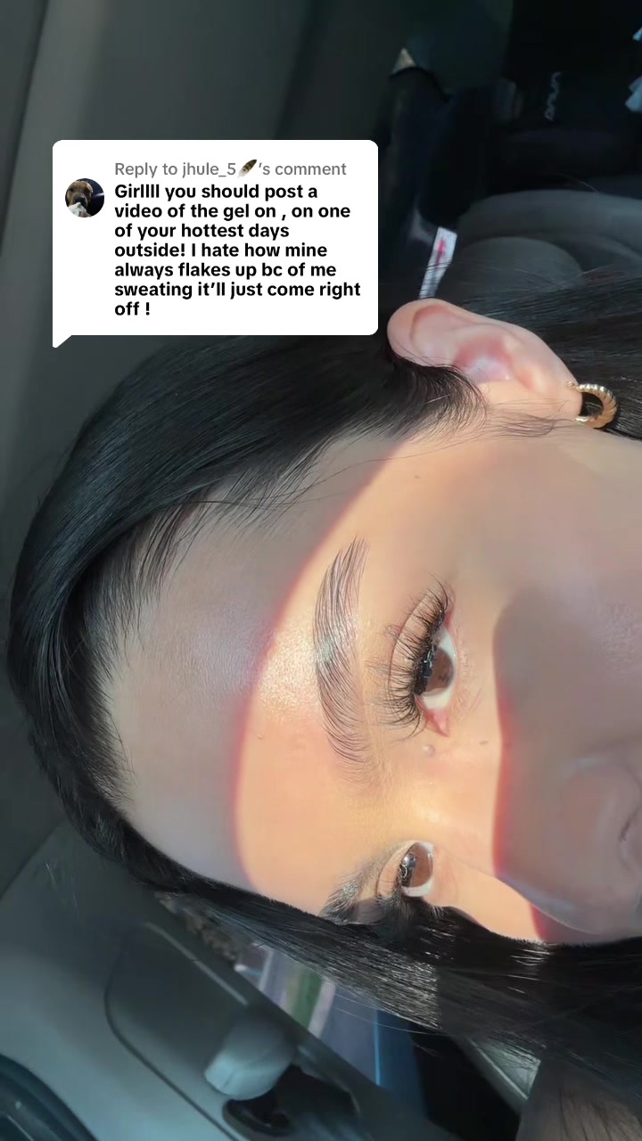 TikTok post by @delacruzmariely for HECI Beauty Makeup. Caption reads: [...] #brows #laminatedbrows||@HECI Beauty Makeup.