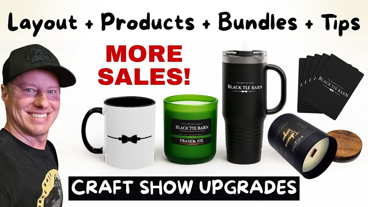YouTube post by @BlackTieBarn for Sticker Mule. Caption reads: Boost Your Candle Business | Holiday & Craft Fair....