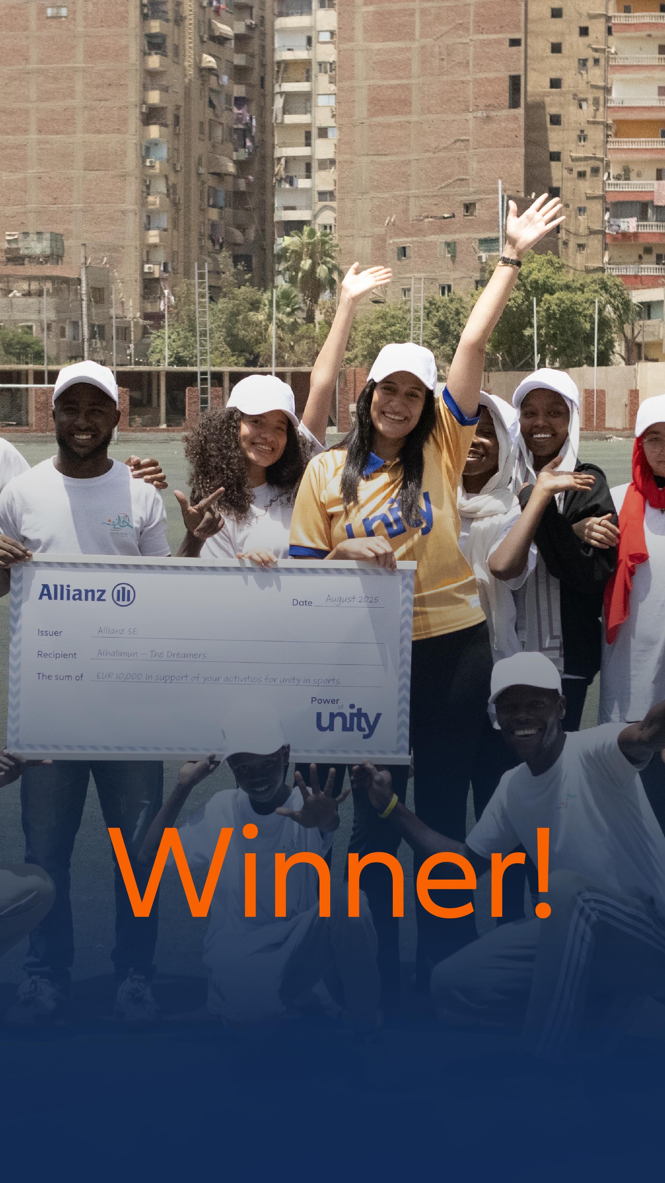 Instagram post by @saramoamen94 for Allianz. Caption reads: 🏆 Meet Unity Awards winner....