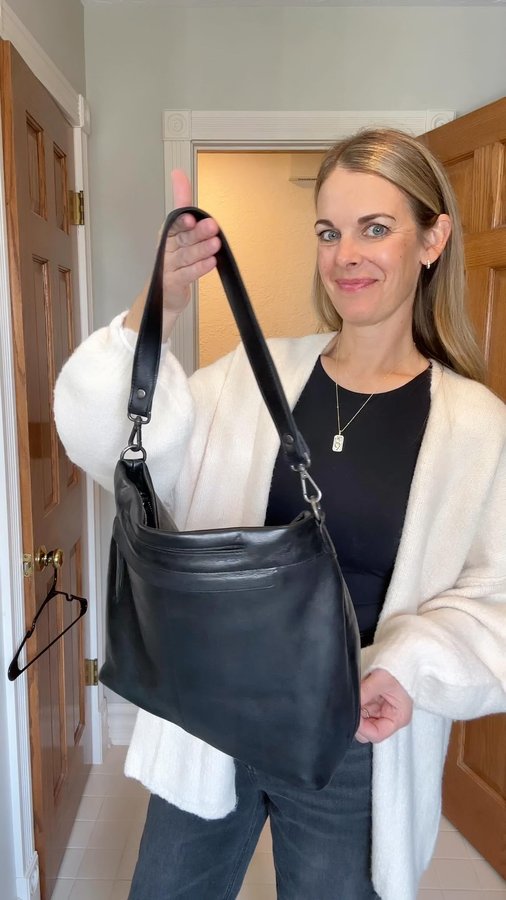 Instagram post by @carlyhundt for Latico Leathers. Caption reads: Meet the Gretchen by Latico Leathers — a sleek....