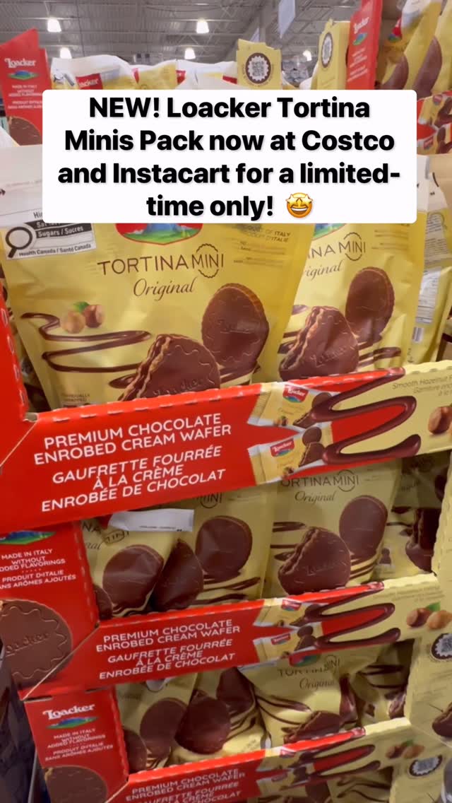 Instagram post by @costcofindsca for Loacker. Caption reads: Just picked up the new Loacker Tortina Minis pack....