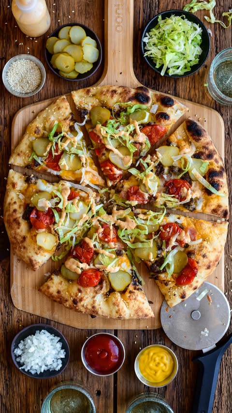 Instagram post by @zimmysnook for Heinz. Caption reads: Elaine had a dinner request: Cheeseburger Pizza....