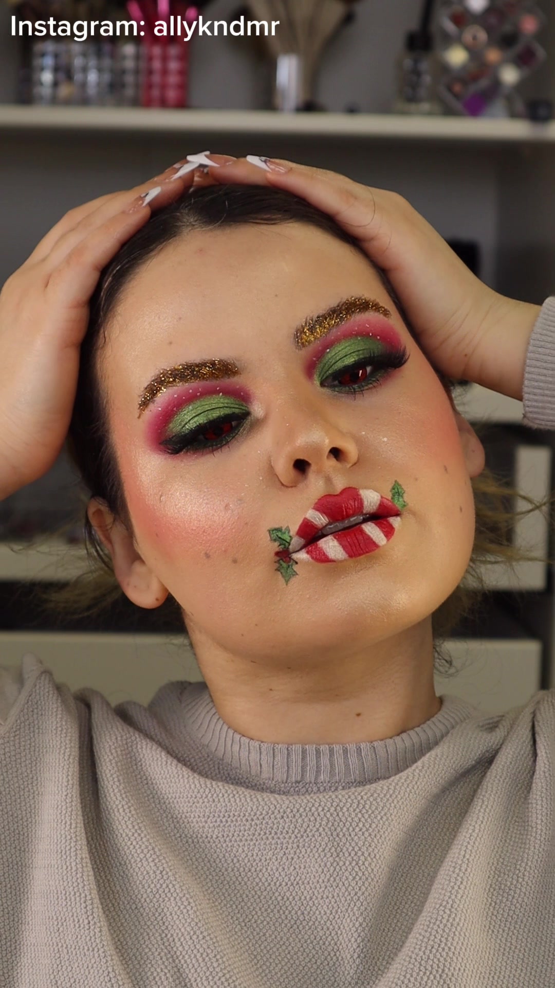 TikTok post by @huysuzqueen4 for Jeffree Star Cosmetics. Caption reads: Sade Noel Makyajı 🎄 @Catrice Cosmetics Joker....