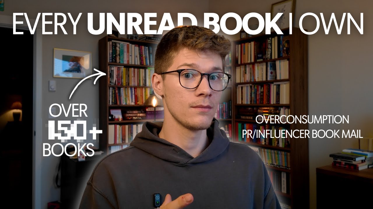 YouTube post by @dylanjosephwrites for Rocket Money. Caption reads: exposing my ENTIRE physical tbr 📚....