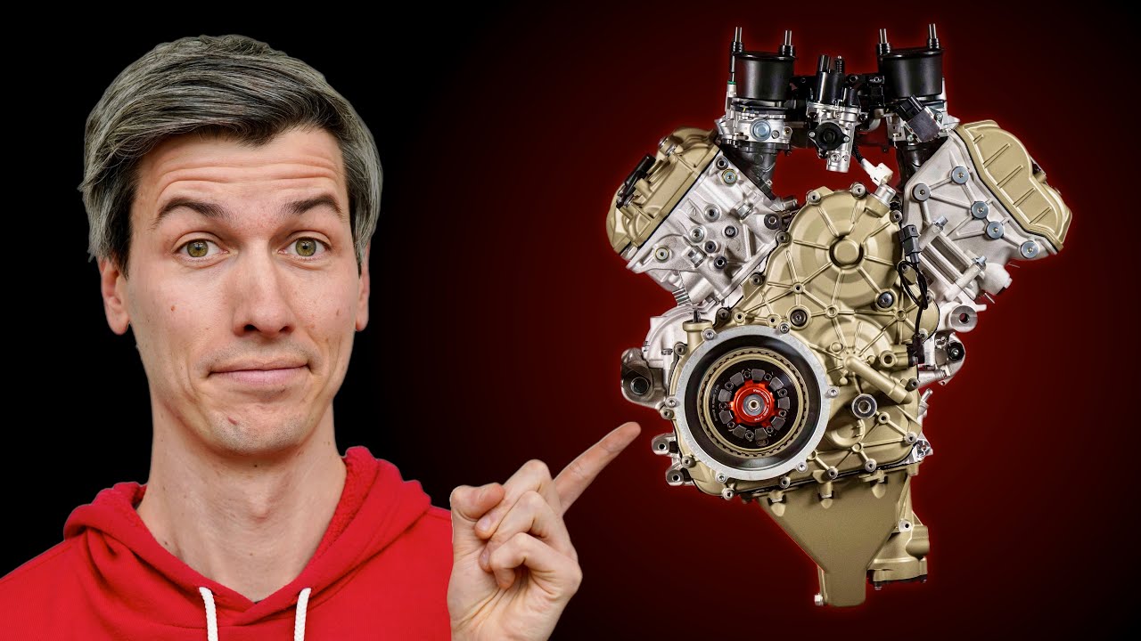 YouTube post by @EngineeringExplained for Vessi. Caption reads: Ducati's Brilliant V4 Engine — Putting Supercars....