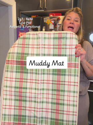 TikTok post by @goldfishngasmoney for Muddy Mat. Caption reads: @Muddy Mat area rugs in over 5 sizes & multiple....